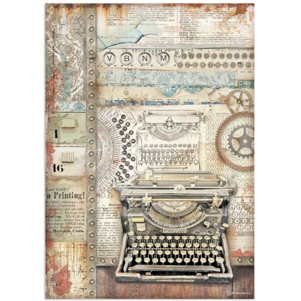 Stamperia Rice Paper A4 Lady Vagabond Lifestyle Typing Writer (DFSA4646)