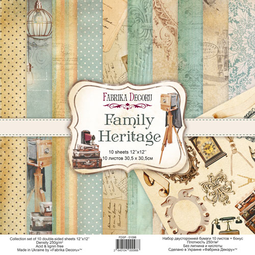 DOUBLE-SIDED SCRAPBOOKING PAPER SET FAMILY HERITAGE 12"X12" 10 SHEETS