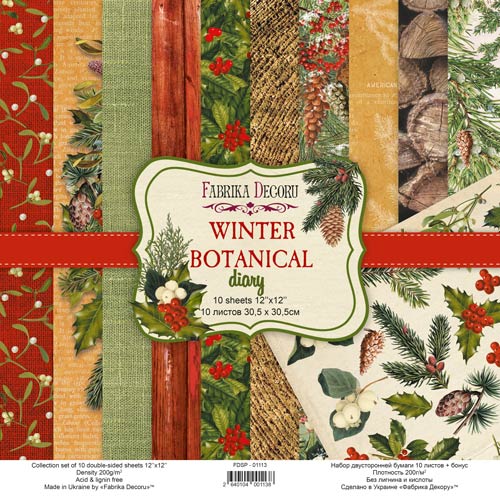 DOUBLE-SIDED SCRAPBOOKING PAPER SET WINTER BOTANICAL DIARY 12"X12" 10 SHEETS