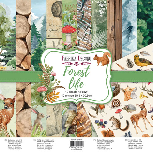DOUBLE-SIDED SCRAPBOOKING PAPER SET FOREST LIFE 12"X12" 10 SHEETS