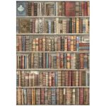 A4 Rice Paper Vintage Library Bookcase Book Pages (DFSA4754)