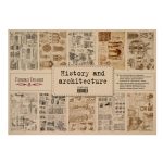 SET OF 10 SHEETS ONE-SIDED KRAFT PAPER FOR SCRAPBOOKING HISTORY AND ARCHITECTURE
